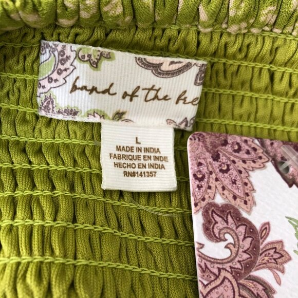 Land Of The Bee Lime Ivory Dress With Floral Pattern & Ruffle Trim Size Large - Picture 7 of 10